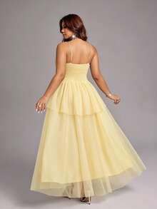 Viva Relle Plus Size Elegant Mesh Strap Party Dress - Yellow - View 2