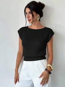 Firerie Elegante Colete de Tricô Casual Solto e Versátil sem Mangas, Parte Superior para Sair, Tops para a Escola no Outono/Inverno - Preto - Visão 4