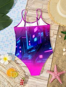 Young Girls' Casual Minimalist One-Piece Swimsuit, Suitable For Summer - Multicolor - View 2