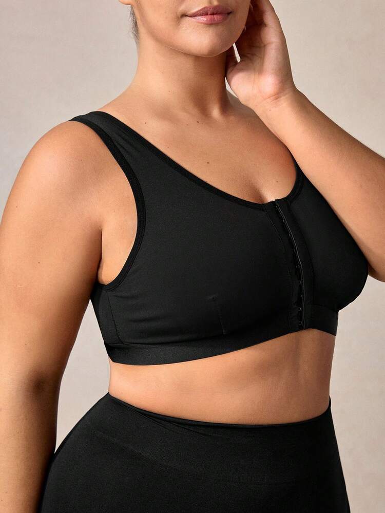 Veilyse Sujetador negro sin aro con acolchado y cierre delantero para tallas grandes - Negro - Añade 6