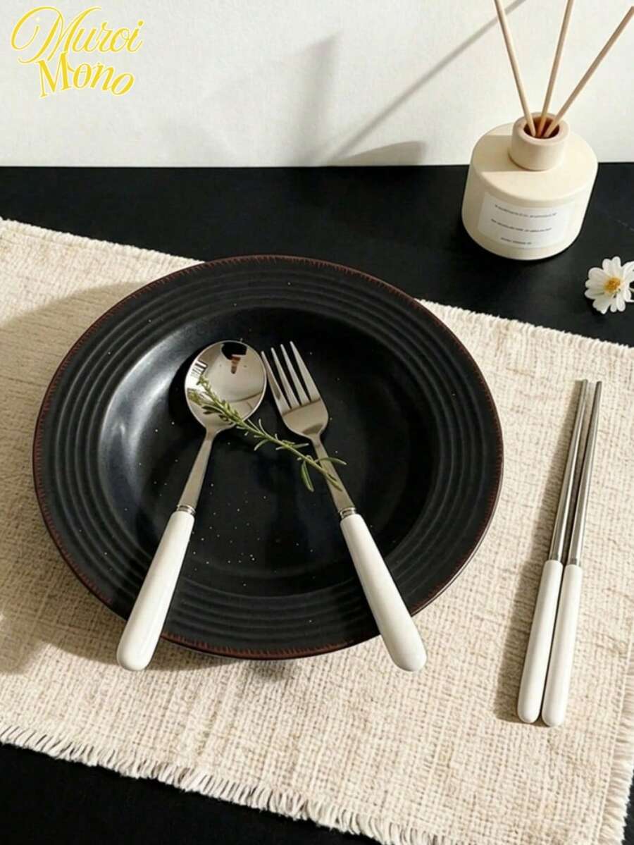 Muroi Mono 1件/3件套白色不锈钢餐具套装,包括勺子、筷子和水果叉,适合家庭、餐厅、早餐和下午茶使用。 - 彩色 - 查看 1