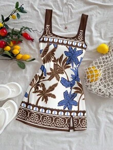 Vestido mini con escote en U y espalda descubierta para mujer, adecuado para el verano - Multicolor 2 - Ver 5