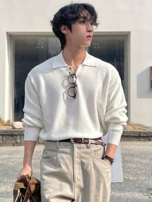 DAZY Men's Casual Solid Color Sweater For Autumn,Back To School Clothes - White - View 3