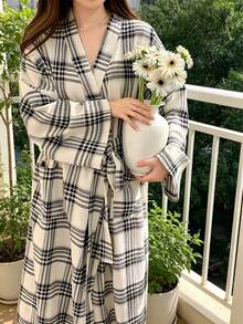 日式睡衣女童春秋新款长袖简约休闲睡衣长款和服ins风家居服 - 杏色 - 查看 3