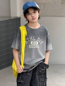 Dazy Kids 水洗渐变色圆领字母印花大童T恤 - 灰色 - 查看 6