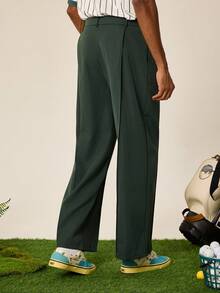 Tonviero Men's Solid Color Toothpick Stripe Design Loose Fit Casual Pants Wide Leg Pants - Army Green - View 2