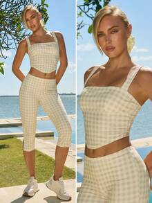 Fluxe Áo thun thể thao mùa hè không tay cổ tròn kẻ caro - Butter Yellow - Xem 2