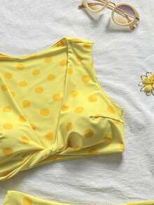 Bonvoyette 甜心領波點印花柔軟面料扭轉式罩杯可愛比基尼泳衣 - 彩色 - 查看 7