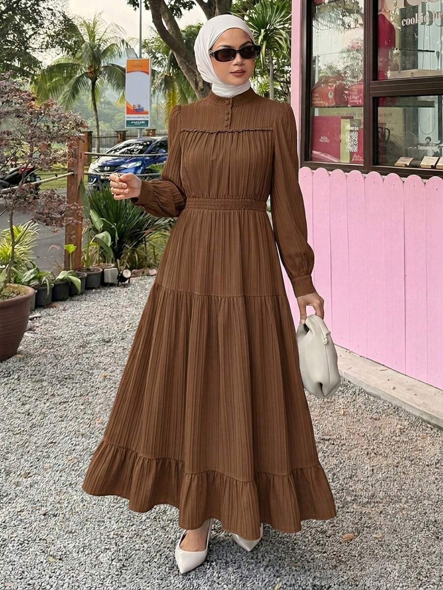 DAZY 休閒度假風女款藍色洋裝,適合春夏季 - 棕色 - 查看 1