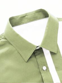 Manfinity Homme Conjunto de camisa de manga corta con contraste de color y pantalones largos con cordón en la cintura, para hombre, casual, para vacaciones y viajes, primavera/verano/otoño - Albaricoque - Ver 3