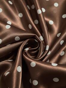 GlowEve Women's Brown And White Polka Dot, Summer, 70s, Party Stand Collar Asymmetric Ruffle Lace Splice Elegant Casual Commute Daily Wear Blouse Women's Top - Brown - View 6