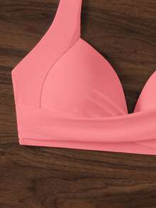 Voyashape Women's Summer Vacation Beach Solid Color Halter Neck Swimwear Top - Pink - View 4