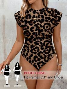 SHEIN PETITE CURVE 大码女式休闲简约豹纹连体衣，适合春夏海滩穿着及休闲外出 - 彩色 - 查看 6
