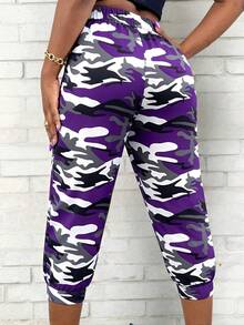 Pantalones casuales de talla grande con estampado de camuflaje - Multicolor - Ver 2