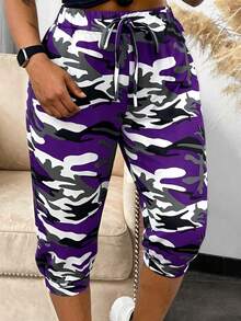 Pantalones casuales de talla grande con estampado de camuflaje - Multicolor - Ver 3
