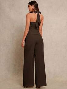 Glamine Bộ 2 món áo crop top ôm eo gợi cảm và quần ống đứng, vải dệt màu mơ, thiết kế đơn giản, dễ phối đồ, bộ sưu tập xuân mới. - màu nâu - Xem 2
