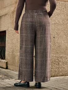 SHEIN LUNE Plus Size Women Elastic Waist Casual Plaid Printed Straight Leg Pants Fall - Multicolor - View 2