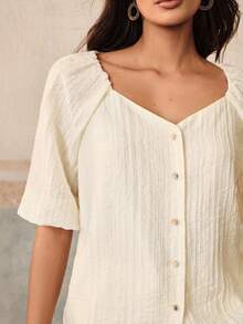 Anewsta Women's Solid Color Casual Versatile Everyday Top - Apricot - View 4