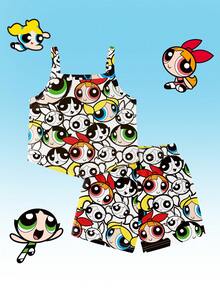 THE POWERPUFF GIRLS X SHEIN GraphicGems 少女全印花不對稱下擺吊帶背心與短褲套裝 - 彩色 - 查看 2