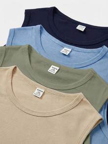 Tween Boys Casual Solid Color Knit T-Shirt - Army Green - View 5