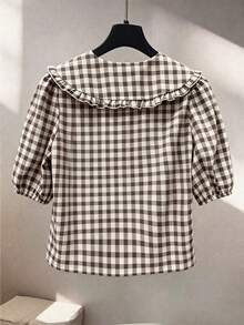 SHEIN 時尚休閒百搭彼得潘領泡泡袖單排扣寬鬆女款襯衫 - 彩色 - 查看 2