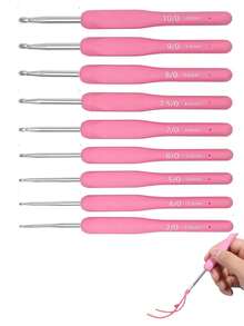 2/3/4/5/6pcs Crochet Hook Set With Storage Box, Knitting Needles Set, Soft Grip Crochet Hooks, DIY Yarn Craft Tools Assorted Sweater Needles & Stitch Markers(Multi-Size Combination Sets) - Pink - View 1