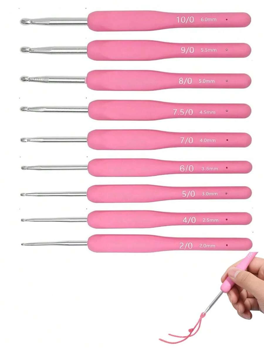 2/3/4/5/6pcs Crochet Hook Set With Storage Box, Knitting Needles Set, Soft Grip Crochet Hooks, DIY Yarn Craft Tools Assorted Sweater Needles & Stitch Markers(Multi-Size Combination Sets) - Pink - View 1
