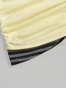 ROMWE Grunge Punk Women's Sexy Y2K 2 In 1 V-Neck Striped Contrast Color Halter Tie Bow T-Shirt, Summer - Yellow - View 4