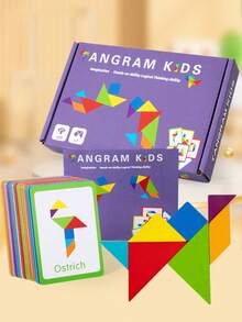 MINKOJA MINKOJA Kids Creative Wooden Tangram Puzzle Double-Sided Pattern Cards Geometric Shape Learning Focus & Thinking Training Parent-Child Interactive STEM Educational Early Learning Toy - Multicolor - View 14