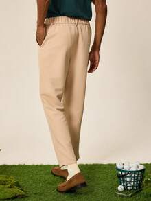 Tonviero Men Solid Color Simple Style Daily Dress Pants For Ceremony - Apricot - View 2