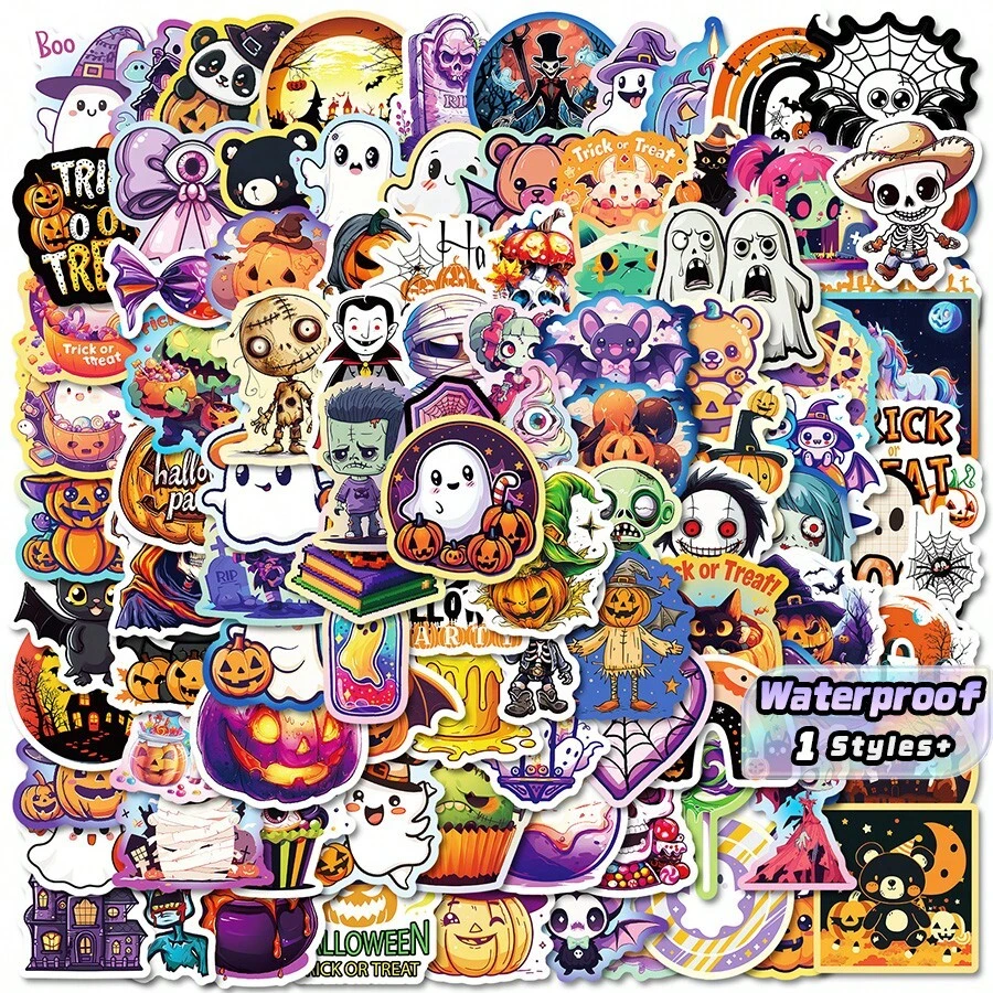50pcs Halloween Themed Stickers, Waterproof Vinyl Decals With Pumpkins, Ghosts And Spooky Designs, For Laptops, Water Bottles And Party Decor - Multicolor - View 1