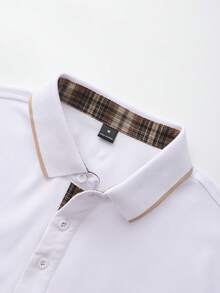 Manfinity Mode Men's Plaid Print Patch Pocket Casual Short Sleeve Polo Shirt, Summer - White - View 3