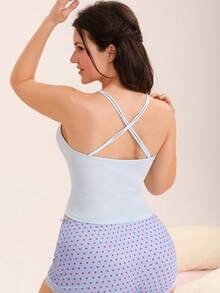 Nora Wilde 1 Peça Regata Colorida com Costas Cruzadas em Plus Size, Camiseta Casual para Mulheres - Azul bebê - Visão 2