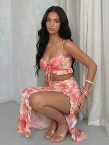 Glamine Sexy Beach Pink Camisole & Mini Skirt 2 Pieces Set - Watermelon Pink - View 4