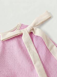 SHEIN MOD 女士撞色领结长袖衬衫 - 粉色 - 查看 4