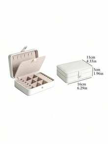 1PC Leather Jewelry Box (16*11*5cm) Double Layer Storage Multi Functional Organizer Perfect Gift For Valentine's Day Back To School - White - View 5