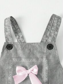 Elladie kids 青少年女孩牛仔效果印花蝴蝶結裝飾連身褲 - 彩色 - 查看 3