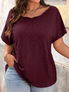 EMERY ROSE Plus Size 3 Pieces Set Soft Comfortable Casual Basic Wavy Boat Neck Raglan Sleeve Short Sleeve T-Shirt - Multicolor - View 4