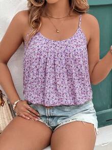 SHEIN Clasi Kamisol Motif Bunga Kecil Warna Pink untuk Wanita Ukuran Besar di Musim Panas - Mauve Purple - View 3
