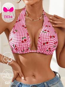 Swim DD+ بكيني نسائي مثير بدون ظهر بطبعة مربعات الكرز للشاطئ والعطلات - متعدد الألوان - مشاهدة 3