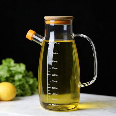 1pc Glass Olive Oil Dispenser With Bpf No Leak Spout, Glass Bottle, Oil Bottle, Seasoning Container, Vinegar Bottle For Outdoor Bbq, Camping Picnic And Kitchen Use