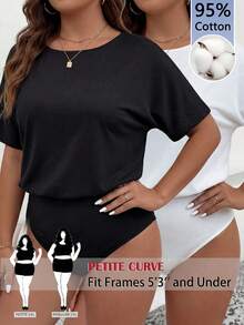 SHEIN PETITE CURVE 大尺碼女款休閒連身衣，黑白配色，秋季，簡約休閒，日常，優雅小巧連身衣適用於日常、派對、婚禮、度假，Y2K風格 - 黑與白 - 查看 4