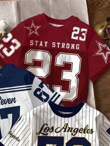 SHEIN 3pcs/Set Young Boy Round Neck Letter & Number Print Casual Versatile Daily Wear Short Sleeve T-Shirts - Multicolor - View 5