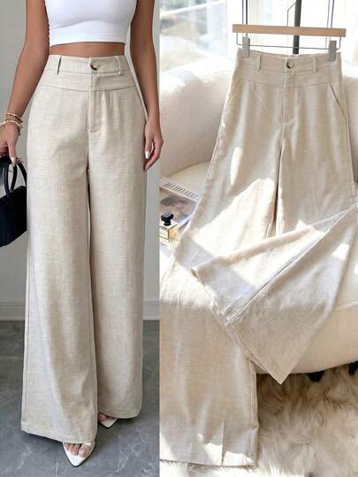 Elenzga Women's Summer Elegant Formal Trousers, Minimalist Romantic Flowy Wide-Leg Pants Suitable For Weddings, Workplace And Casual Occasions