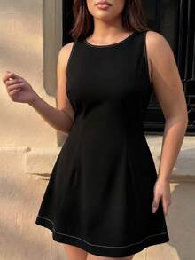 Hourglow Plus Size Sleeveless Backless Casual Vacation Dress Formal Black And White Summer - Black - View 7