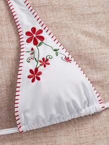 Swim Mod Women's Floral Print Halter Deep V Neck Vintage Bikini Top - Red - View 5