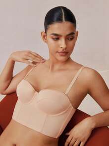 Veilyse Áo croptop cúp ngực không dây màu be dành cho nữ - Dây đeo có thể tháo rời, thích hợp mặc đi nghỉ mát. - Màu be - Xem 6