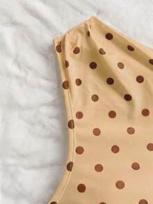 Women's Polka Dot Sleeveless Blouse With Ruching And Front Bow For KQTV - 黃色 - 查看 4