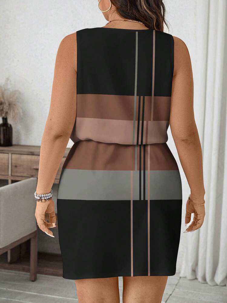 Plus Size Plaid Print Round Neck Casual Minimalist Sleeveless Summer Dress Casual Dresses For Women  Country Style For Women  Beach Outfit For Women  Summer Outfits For Women