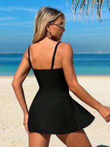 Swim Lushoire Women's Solid Color Spaghetti Strap Sexy Hollow Out Beach Dress For Summer - Black - View 2